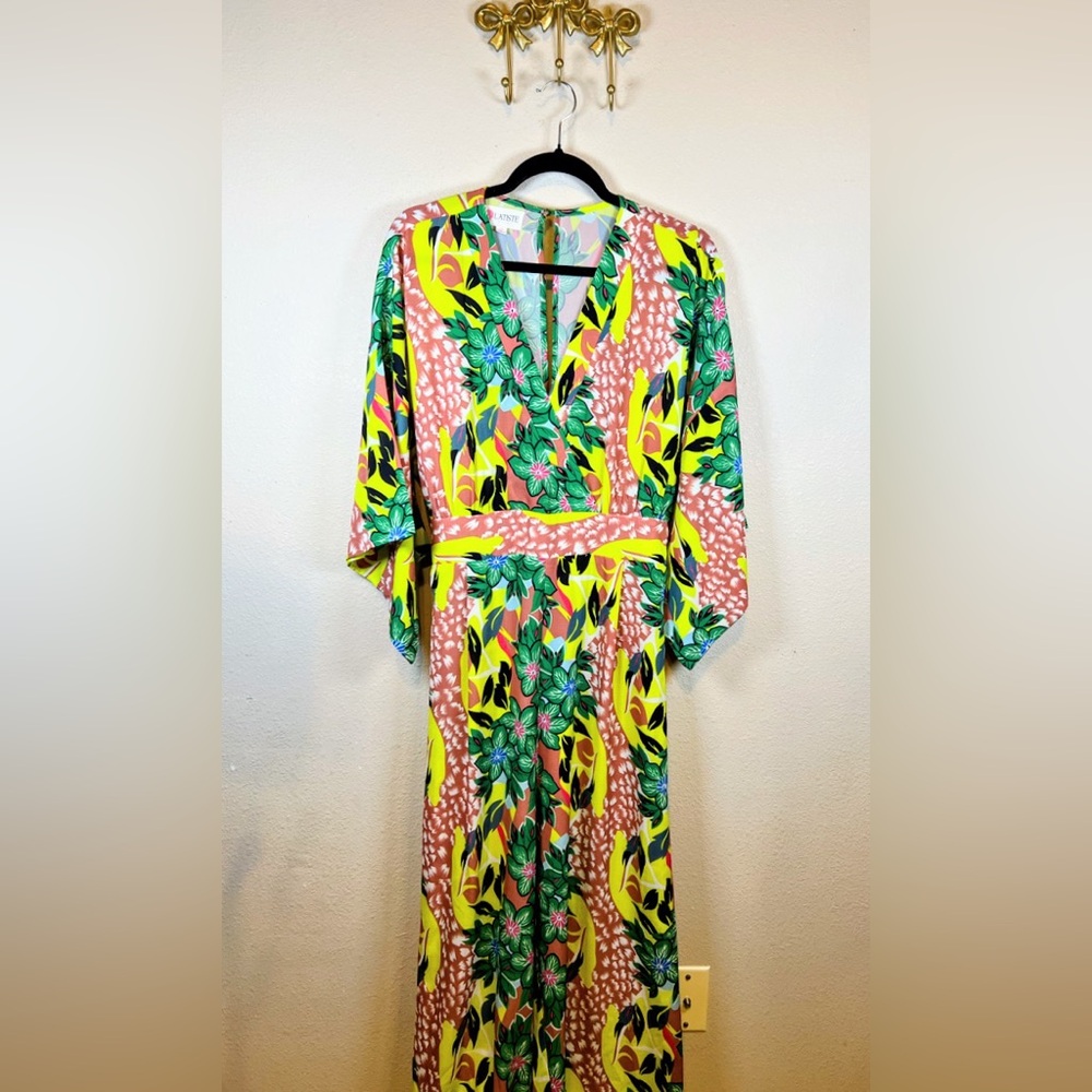 L'ATISTE Vibrant Color Tropical Pant Jumper, wide leg v-neck. Runs Small. 1x